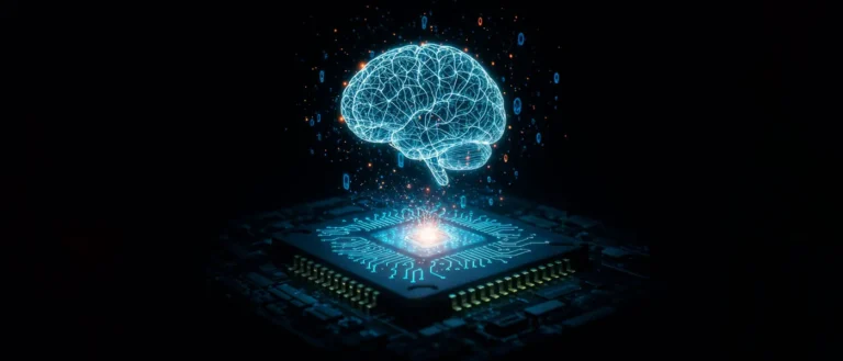 Cerebro digital sobre un chip, símbolo de la inteligencia artificial